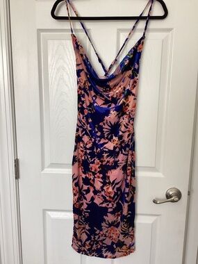 Missguided Blue and Pink Floral Cowl Slip Dress